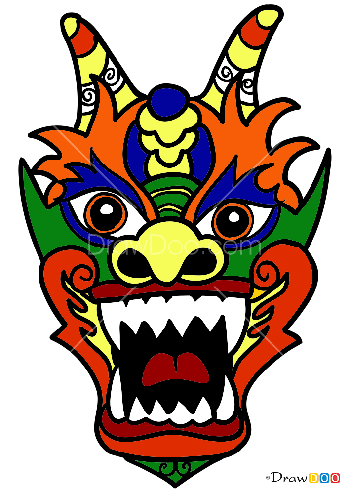 How to Draw Chinese Dragon Mask, Face Masks